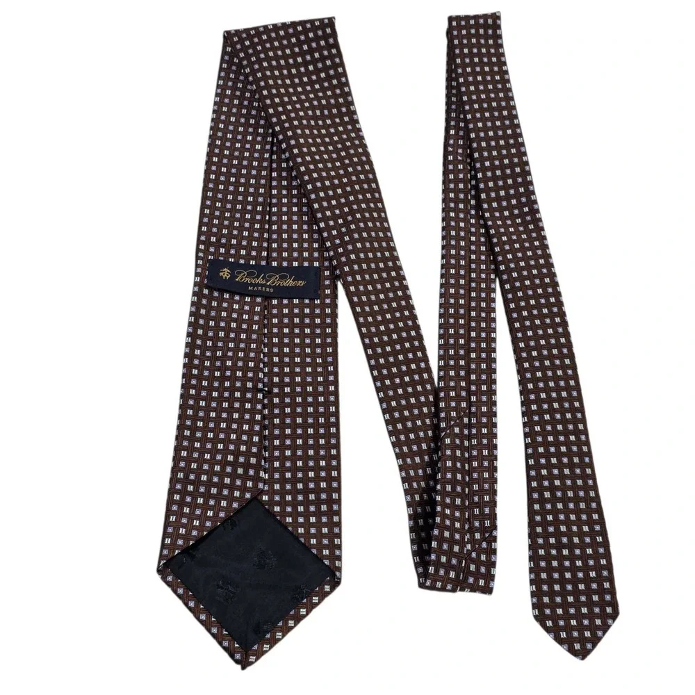 Brooks Brothers Silk Tie Geometric Pattern Brown Blue Mens Formal Neckwear
